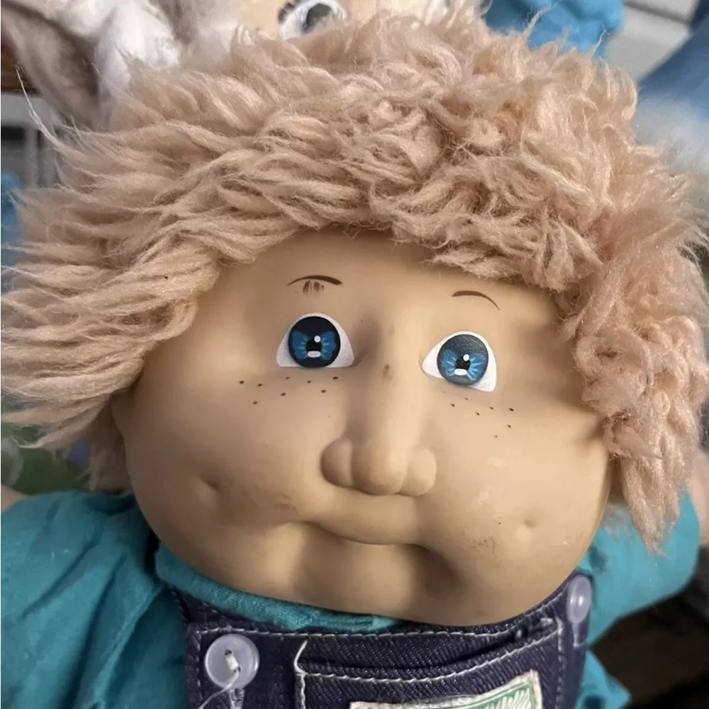 Cabbage Patch Kids Boy Blonde Blue Eyes Freckles Dimples Overalls Vintage 80s